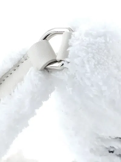 Pre-owned Prada Triangle Logo Zip Terry Cloth Small Crossbody Bag In White