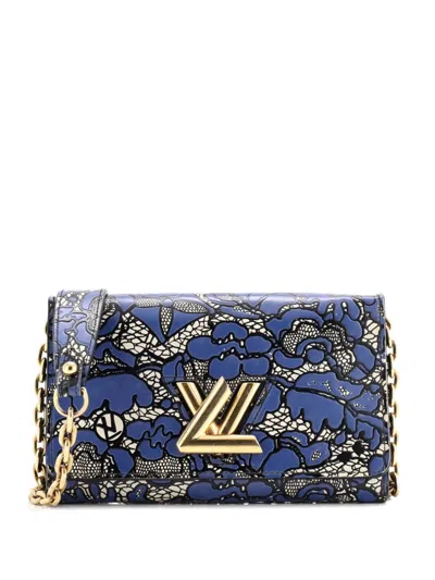 Pre-owned Louis Vuitton Twist Chain Wallet Lace Embossed Leather Crossbody Bag In Blue
