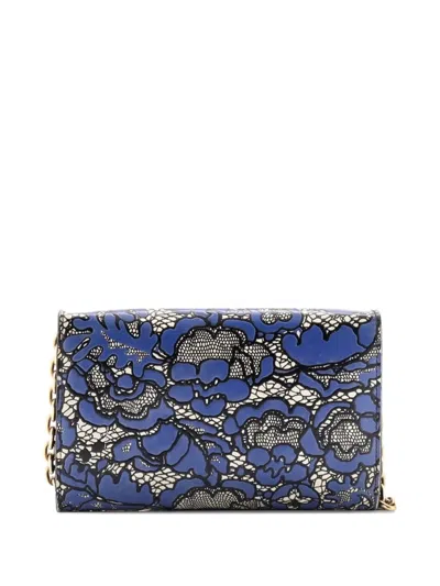 Pre-owned Louis Vuitton Twist Chain Wallet Lace Embossed Leather Crossbody Bag In Blue