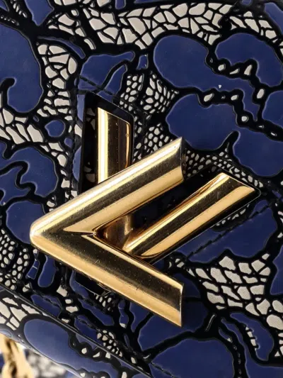 Pre-owned Louis Vuitton Twist Chain Wallet Lace Embossed Leather Crossbody Bag In Blue