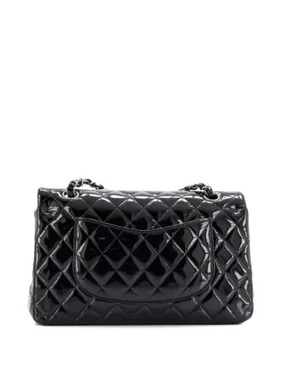 Pre-owned Chanel Classic Double Flap Bag Quilted Patent Medium Shoulder Bag In Black