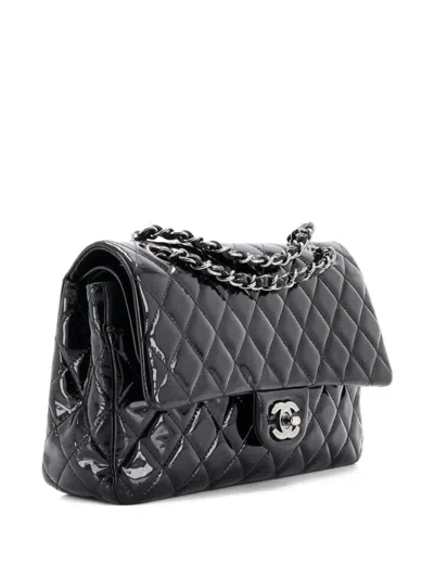 Pre-owned Chanel Classic Double Flap Bag Quilted Patent Medium Shoulder Bag In Black