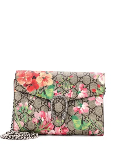 Pre-owned Gucci Dionysus Chain Wallet Blooms Print Gg Coated Canvas Small Crossbody Bag In Brown