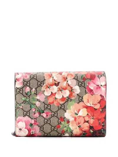 Pre-owned Gucci Dionysus Chain Wallet Blooms Print Gg Coated Canvas Small Crossbody Bag In Brown