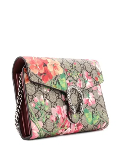 Pre-owned Gucci Dionysus Chain Wallet Blooms Print Gg Coated Canvas Small Crossbody Bag In Brown