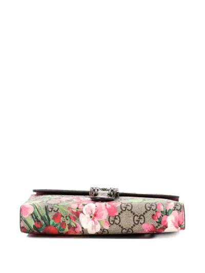 Pre-owned Gucci Dionysus Chain Wallet Blooms Print Gg Coated Canvas Small Crossbody Bag In Brown