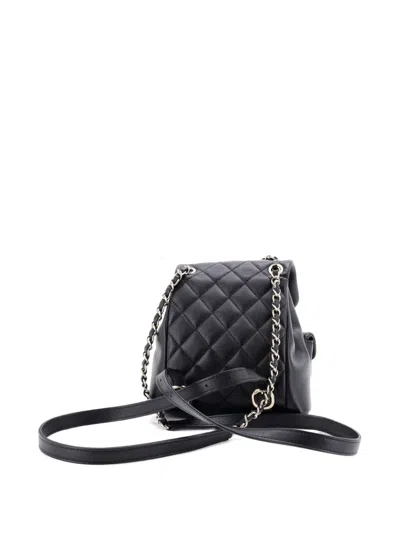 Pre-owned Chanel Duma Pockets Drawstring Quilted Calfskin Small Backpack In Black