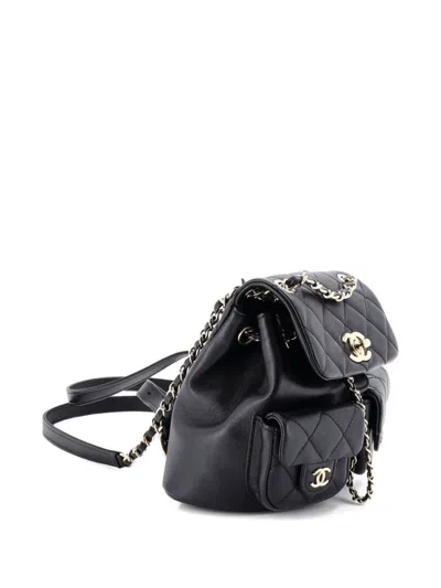 Pre-owned Chanel Duma Pockets Drawstring Quilted Calfskin Small Backpack In Black