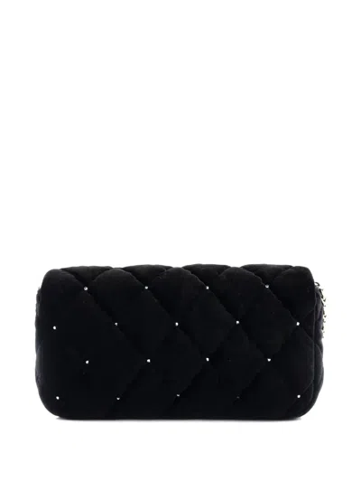 Pre-owned Chanel Cc Chain Quilted Velvet With Crystals Clutch Bag In Black