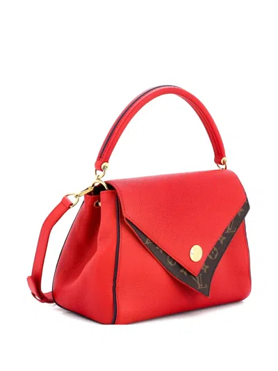 Pre-owned Louis Vuitton Double V Handbag Calfskin With Monogram Canvas Satchel In Brown