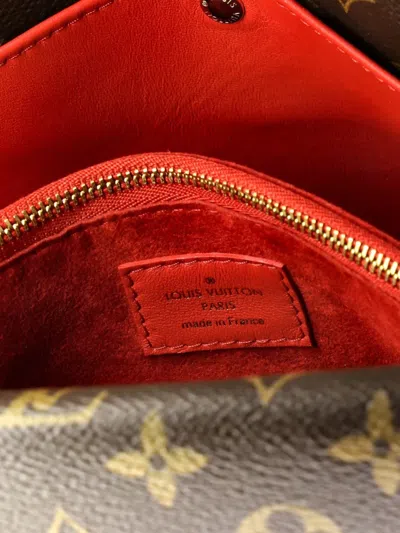 Pre-owned Louis Vuitton Double V Handbag Calfskin With Monogram Canvas Satchel In Brown