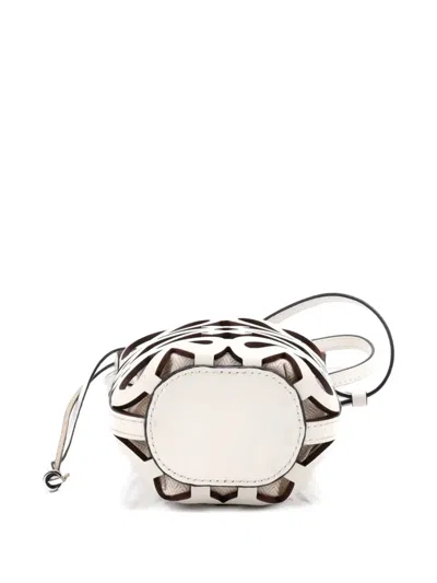 Pre-owned Loewe Anagram Drawstring Crossbody Bag Leather With Canvas Mini Bucket Bag In White