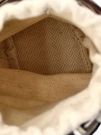 Pre-owned Loewe Anagram Drawstring Crossbody Bag Leather With Canvas Mini Bucket Bag In White