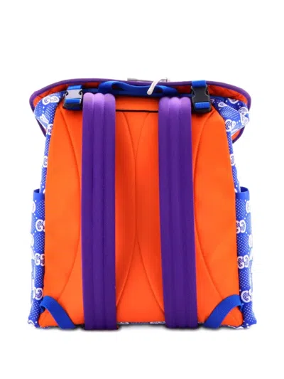 Pre-owned Gucci Panelled Double Buckle Gg Jacquard Nylon And Rubber Large Backpack In Blue