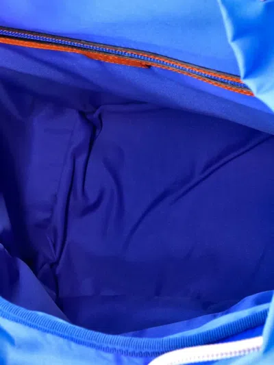 Pre-owned Gucci Panelled Double Buckle Gg Jacquard Nylon And Rubber Large Backpack In Blue