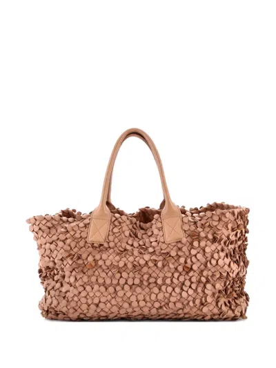 Pre-owned Bottega Veneta Poussin Paillettes Cabat Handbag Intrecciato Nappa Large Tote Bag In Neutral