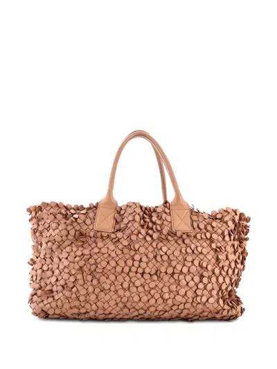 Pre-owned Bottega Veneta Poussin Paillettes Cabat Handbag Intrecciato Nappa Large Tote Bag In Neutral