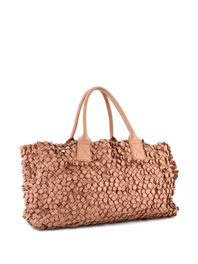 Pre-owned Bottega Veneta Poussin Paillettes Cabat Handbag Intrecciato Nappa Large Tote Bag In Neutral