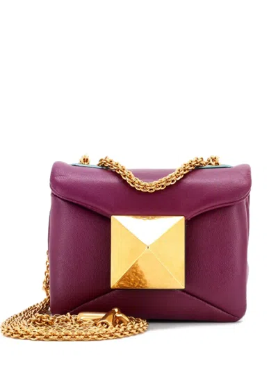 Pre-owned Valentino Garavani One Stud Chain Flap Bag Leather Micro Crossbody Bag In Purple