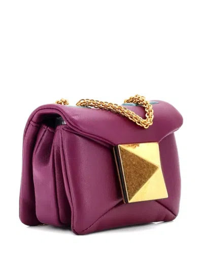 Pre-owned Valentino Garavani One Stud Chain Flap Bag Leather Micro Crossbody Bag In Purple