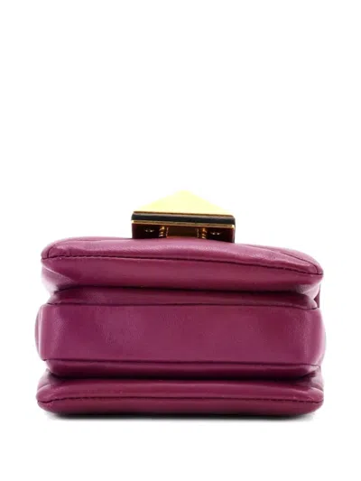 Pre-owned Valentino Garavani One Stud Chain Flap Bag Leather Micro Crossbody Bag In Purple