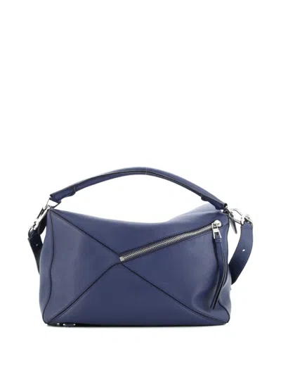 Pre-owned Loewe Puzzle Bag Leather Large Satchel In Blue