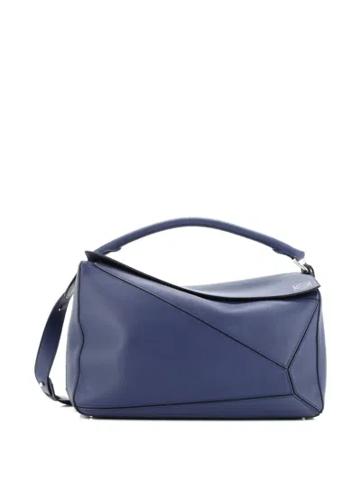 Pre-owned Loewe Puzzle Bag Leather Large Satchel In Blue