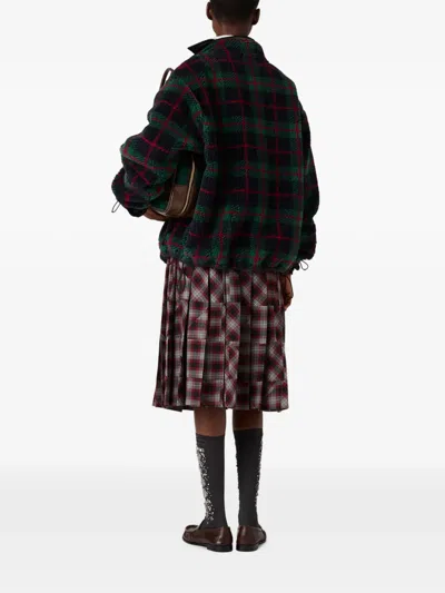 Miu Miu Checked Teddy Zipper Jacket In Green