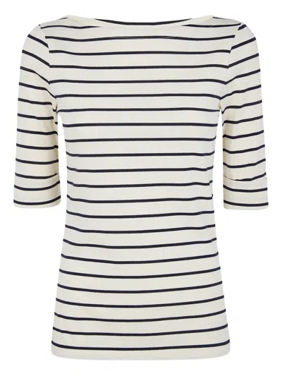 Ralph Lauren Striped Boat Neck T-shirt In Neutral