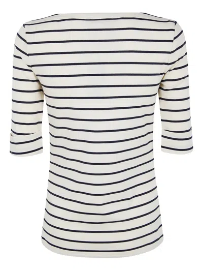 Ralph Lauren Striped Boat Neck T-shirt In Neutral