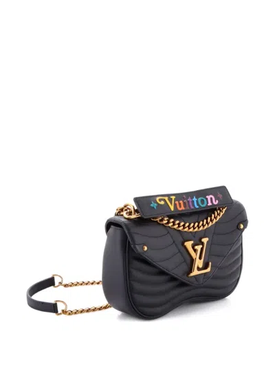 Pre-owned Louis Vuitton New Wave Chain Bag Quilted Leather Mm Crossbody Bag In Black