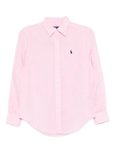 Polo Ralph Lauren Longsleeve Linen Top In Pink
