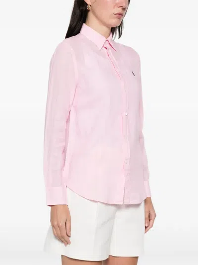 Polo Ralph Lauren Longsleeve Linen Top In Pink