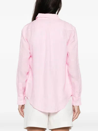 Polo Ralph Lauren Longsleeve Linen Top In Pink