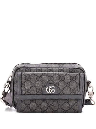 Pre-owned Gucci Ophidia Front Pocket Camera Bag Gg Coated Canvas Mini Shoulder Bag In Gray