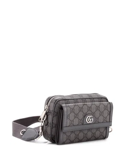 Pre-owned Gucci Ophidia Front Pocket Camera Bag Gg Coated Canvas Mini Shoulder Bag In Gray