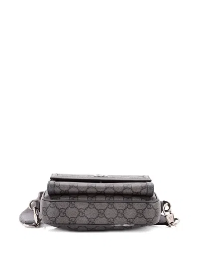 Pre-owned Gucci Ophidia Front Pocket Camera Bag Gg Coated Canvas Mini Shoulder Bag In Gray