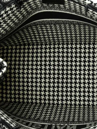 Pre-owned Dior Book Houndstooth Canvas Medium Tote Bag In Black
