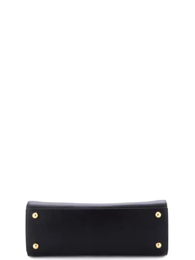 Pre-owned Burberry Banwell Leather And House Check Canvas Small Tote Bag In Black