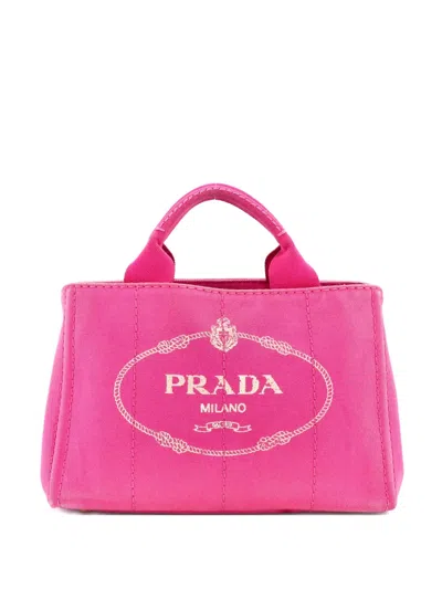 Pre-owned Prada Canapa Canvas Mini Tote Bag In Pink