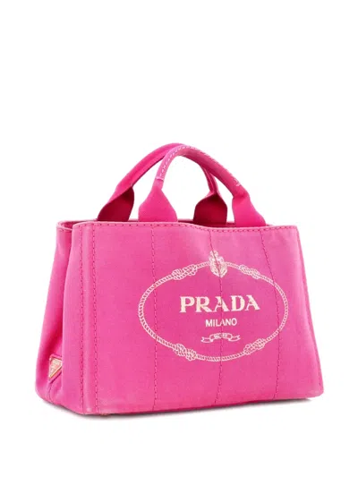 Pre-owned Prada Canapa Canvas Mini Tote Bag In Pink