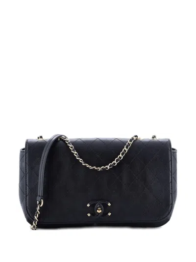 Pre-owned Chanel Covered Cc Flap Bag Stitched Calfskin Medium Shoulder Bag In Black