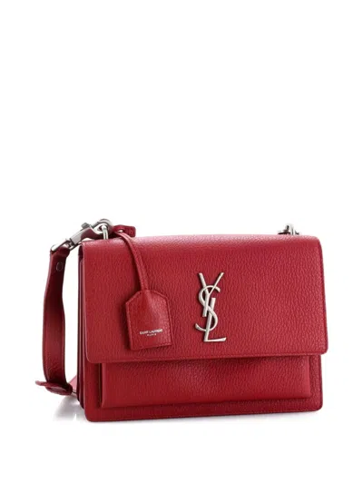 Pre-owned Saint Laurent Sunset Satchel Leather Medium Crossbody Bag In Red