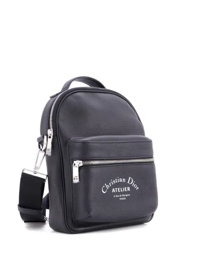 Pre-owned Dior Rider Leather Mini Backpack In Black