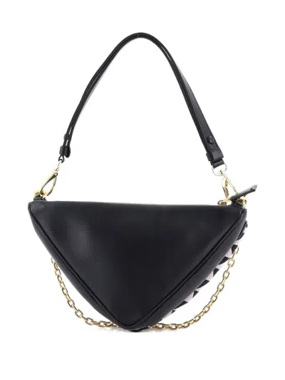 Pre-owned Prada Double Symbole Triangle Bag Leather And Jacquard Mini Shoulder Bag In Black
