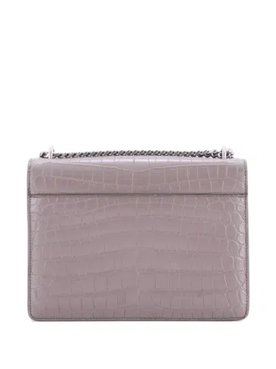 Pre-owned Saint Laurent Sunset Crocodile Embossed Leather Medium Crossbody Bag In Gray