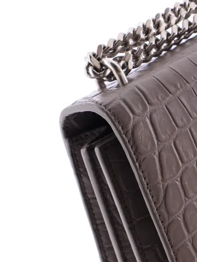 Pre-owned Saint Laurent Sunset Crocodile Embossed Leather Medium Crossbody Bag In Gray