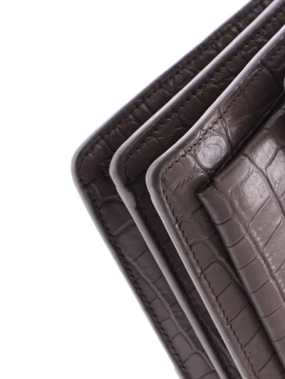 Pre-owned Saint Laurent Sunset Crocodile Embossed Leather Medium Crossbody Bag In Gray