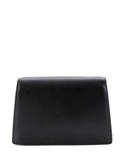 Pre-owned Prada Convertible Flap With Chain City Calf And Saffiano Clutch Bag In Black