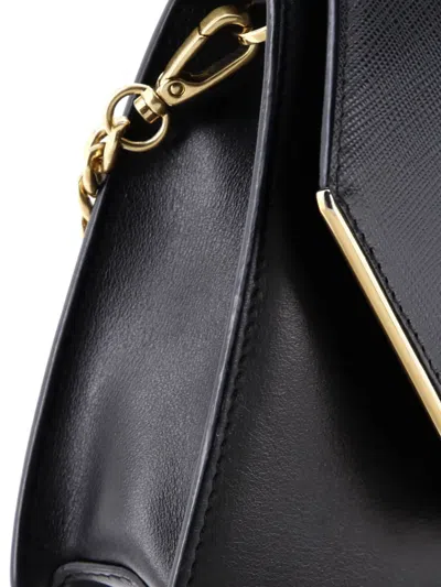 Pre-owned Prada Convertible Flap With Chain City Calf And Saffiano Clutch Bag In Black